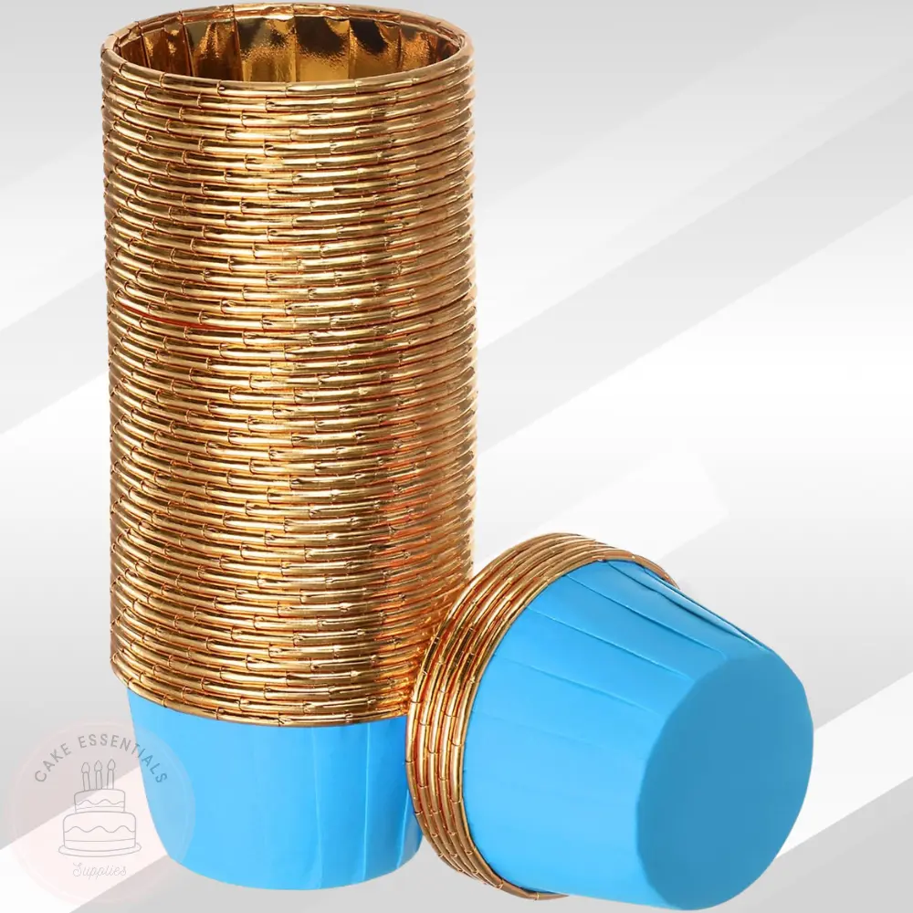 50pcs Blue Gold Cupcake Liners - Aluminum Foil Baking Cups