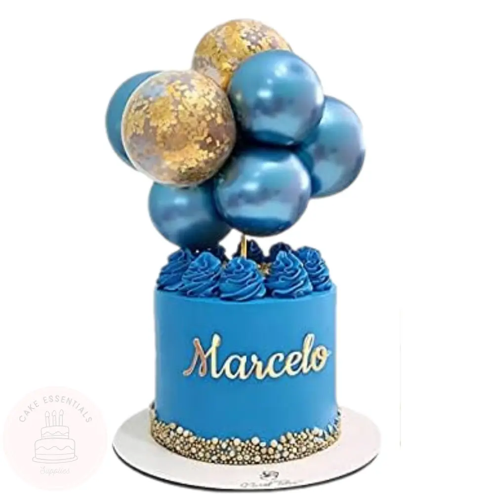 10PCS Blue Gold Balloon Cake Toppers with Golden Confetti: Baby Shower, Birthday, Wedding Celebration