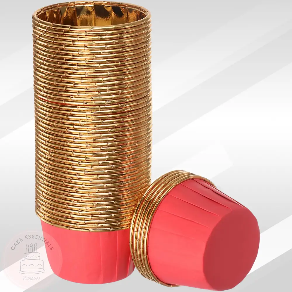 50pcs Red Gold Cupcake Liners - Aluminum Foil Baking Cups