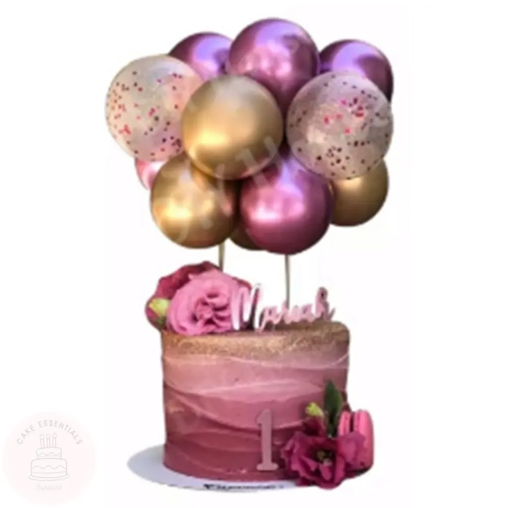 10PCS Pink Gold Balloon Cake Toppers with Golden Confetti: Baby Shower, Birthday, Wedding Celebration