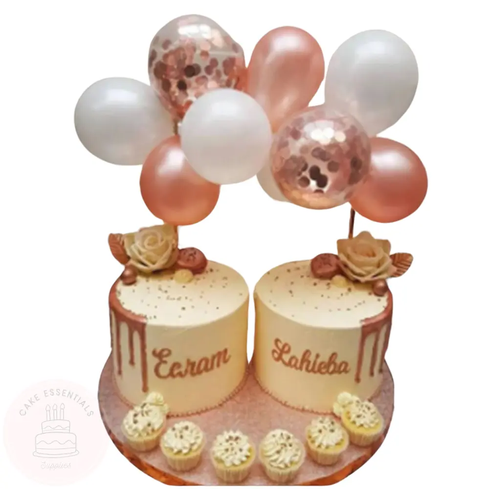 10PCS Blue Gold Balloon Cake Toppers with Golden Confetti: Baby Shower, Birthday, Wedding Celebration