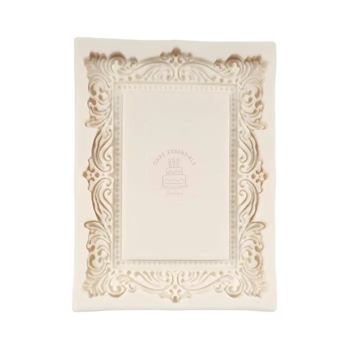 A large silicone mold featuring an intricate baroque frame design, perfect for creating vintage-style fondant cake toppers, candies, and clay crafts.