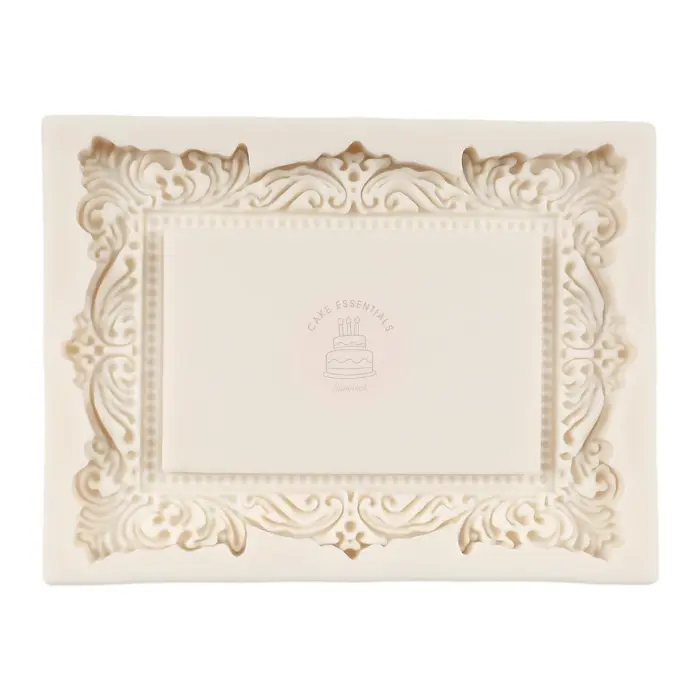 A medium-sized silicone mold with an ornate baroque frame design, perfect for crafting vintage-style fondant cake toppers, candies, and clay projects.