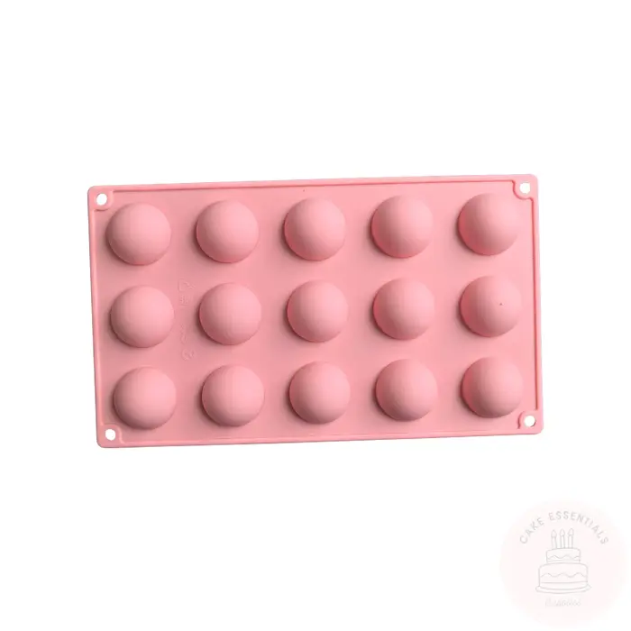 Pink 15-cavity small semi-sphere silicone mold designed for jelly, chocolates, cakes, and versatile DIY crafts. Durable and non-stick.
