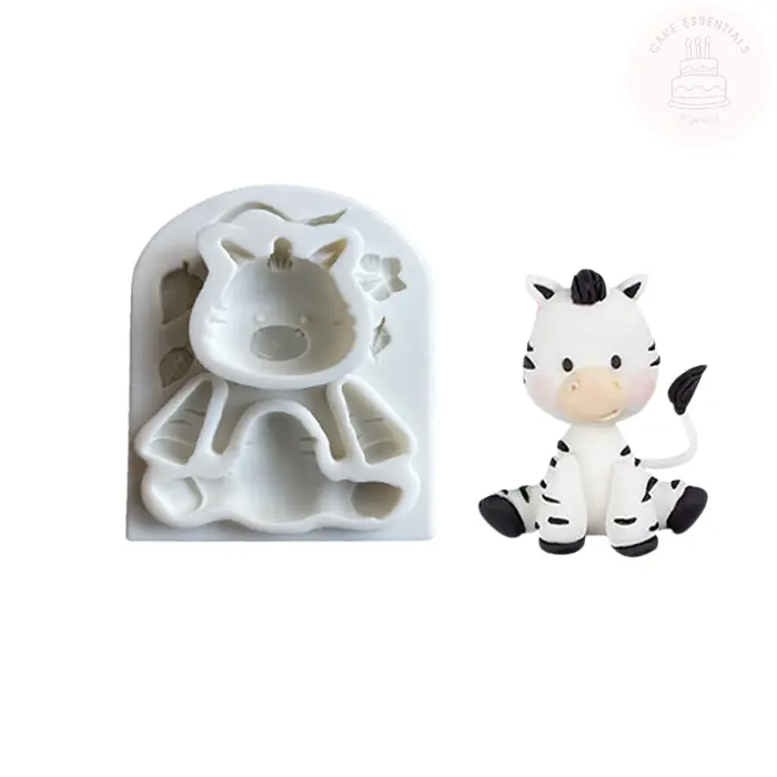 3D sitting zebra silicone mold for fondant, chocolate, and creative crafts, perfect for jungle-themed cake decorations.