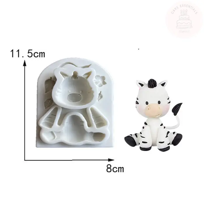 3D sitting zebra silicone mold for fondant, chocolate, and creative crafts, perfect for jungle-themed cake decorations.