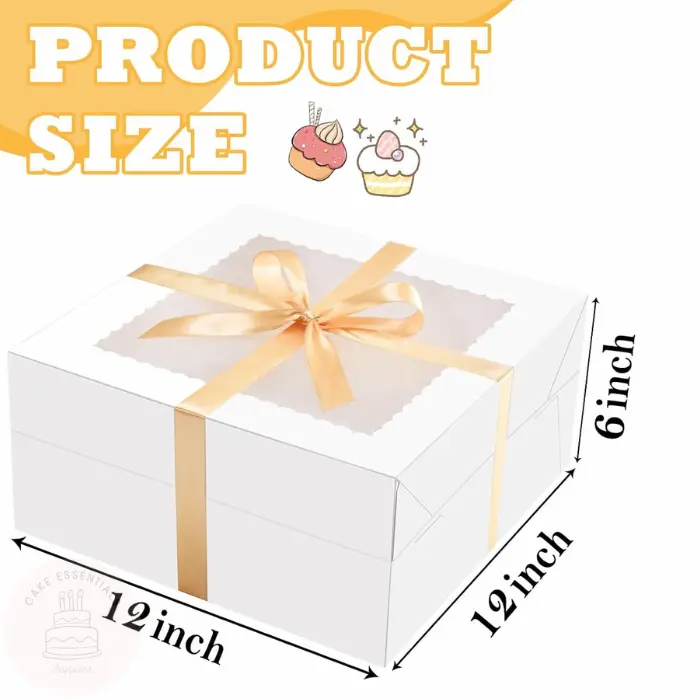 12x12x6 inch white cake boxes with clear window, ideal for transporting and showcasing tall cakes, pastries, and gifts.