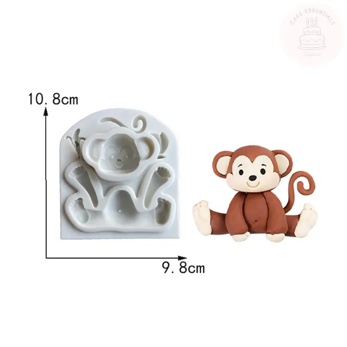 3D sitting monkey silicone mold for fondant, chocolate, and creative crafts, ideal for jungle-themed cake decorations.