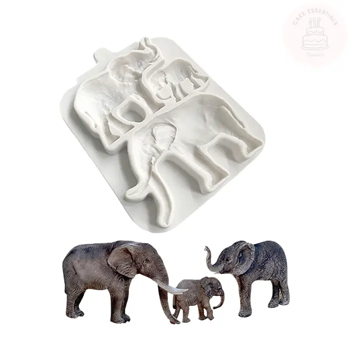 Elephant silicone mold for fondant, chocolate, and craft projects, designed for detailed and lifelike elephant designs.