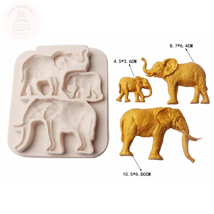 Elephant silicone mold for fondant, chocolate, and craft projects, designed for detailed and lifelike elephant designs.