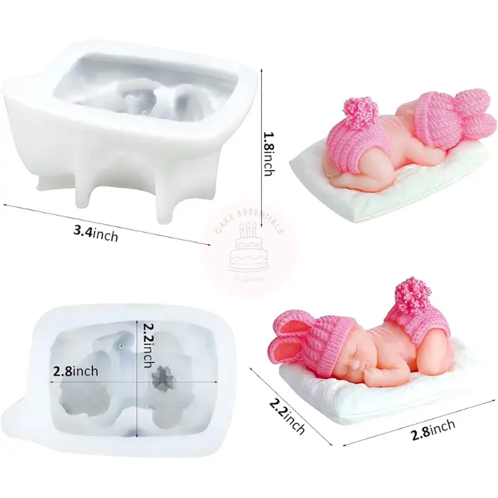3D sleeping baby silicone mold for making soap, candles, chocolate, and craft items, ideal for baby shower decorations and DIY projects.