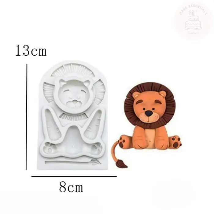3D sitting lion silicone mold for fondant, chocolate, and craft projects, ideal for jungle-themed cake decorations.