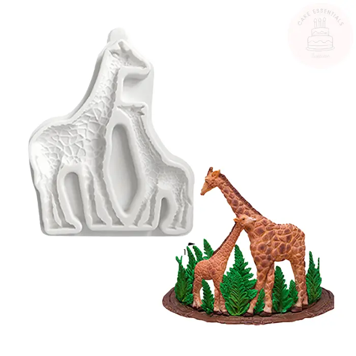 Giraffe silicone mold for fondant, chocolate, and craft projects, featuring a soft and flexible design for detailed giraffe shapes.