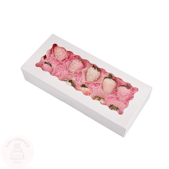 White 12.5x5.6x2.6 inch cookie boxes with a clear window, perfect for displaying cookies, pastries, and other baked treats.