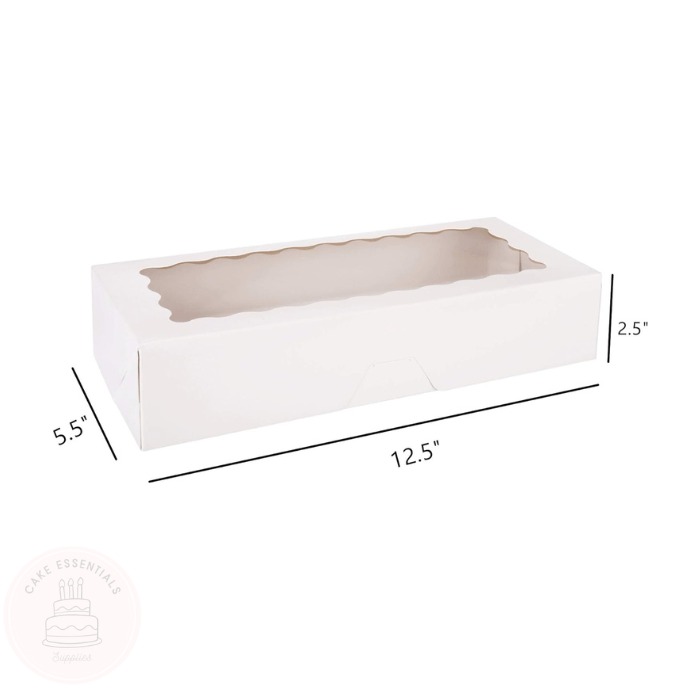 White 12.5x5.6x2.6 inch cookie boxes with a clear window, perfect for displaying cookies, pastries, and other baked treats.