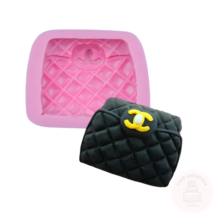 Silicone mold in the shape of a Chanel bag, ideal for creating detailed and elegant fondant and chocolate cake decorations.