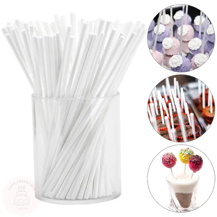 50-pack of 6-inch white cake pop sticks, ideal for lollipops, candy, and chocolate.