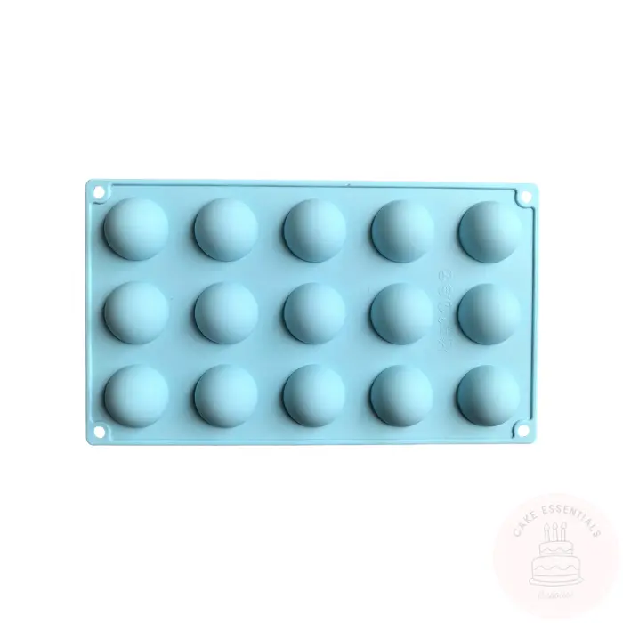 Blue 15-cavity small semi-sphere silicone mold designed for jelly, chocolates, cakes, and versatile DIY crafts. Durable and non-stick.