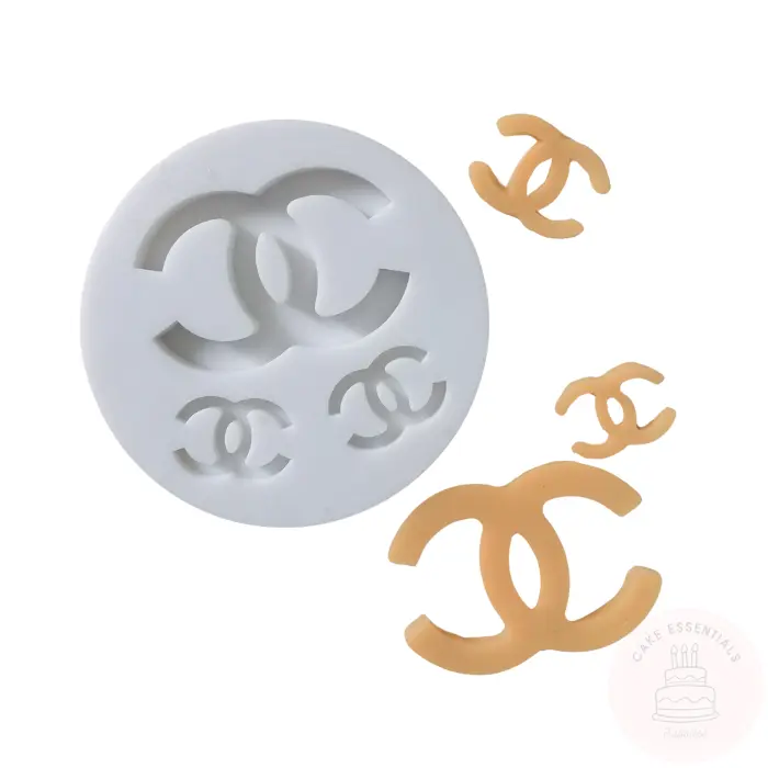 Round Chanel logo silicone mold for creating detailed logo designs in fondant, chocolate, and crafts.