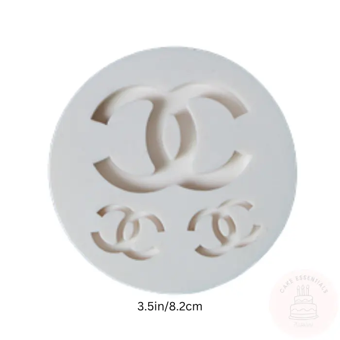 Round Chanel logo silicone mold for creating detailed logo designs in fondant, chocolate, and crafts.