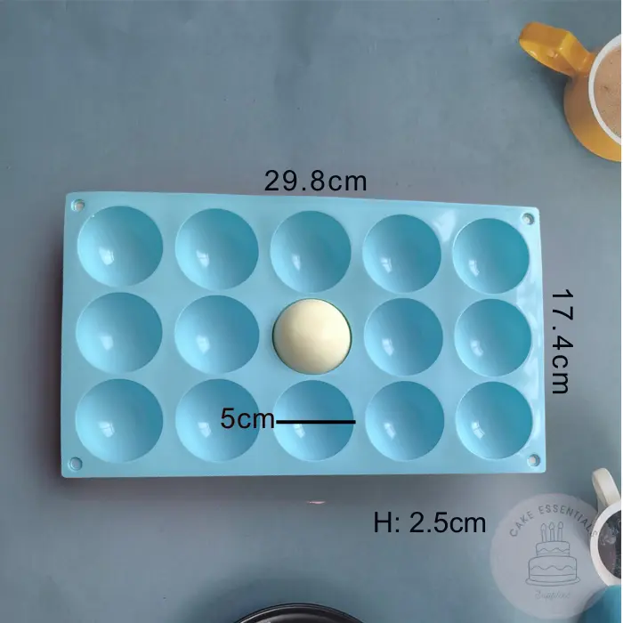Blue 15-cavity small semi-sphere silicone mold designed for jelly, chocolates, cakes, and versatile DIY crafts. Durable and non-stick.