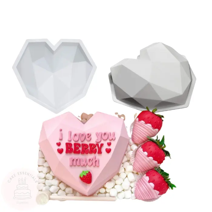 Heart-shaped silicone molds in a soft, flexible design, ideal for making breakable chocolate, cake pops, cheesecakes, and frozen desserts.