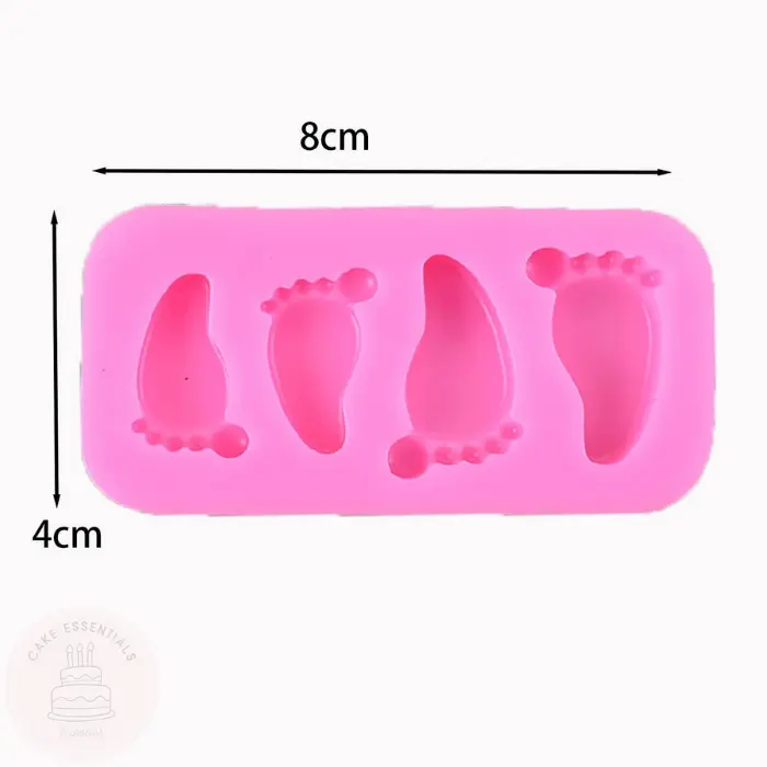 Baby footprint silicone mold for creating cake, chocolate, candy, soap, and cupcake toppers.