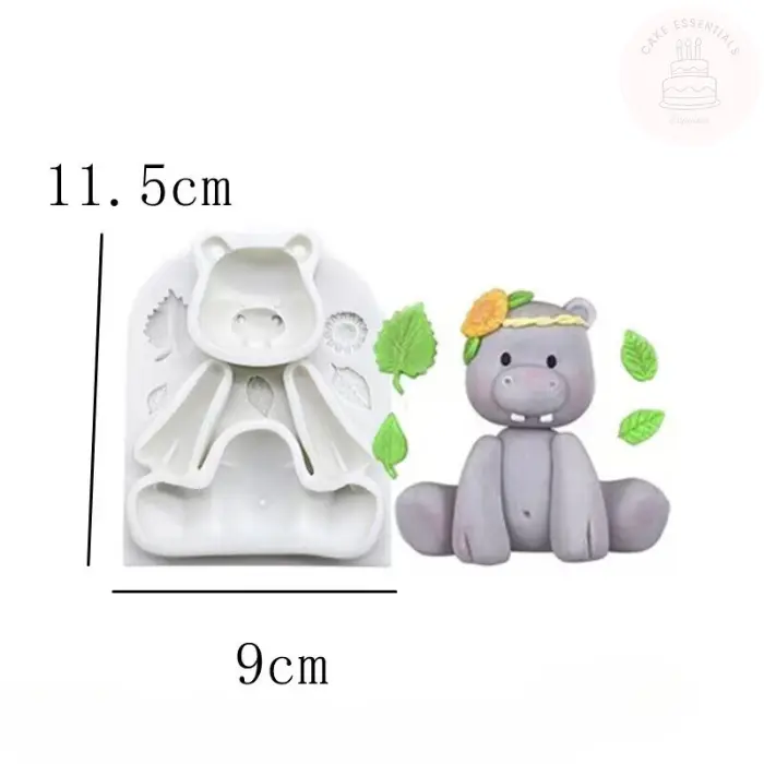 3D sitting hippopotamus silicone mold for fondant, chocolate, and crafting, perfect for jungle-themed cakes and creative projects.