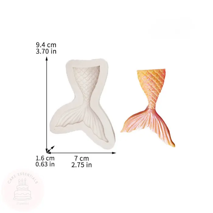 Small mermaid tail silicone mold made from BPA-free, food-grade silicone, ideal for creating fondant, jelly, chocolate, and soap decorations.