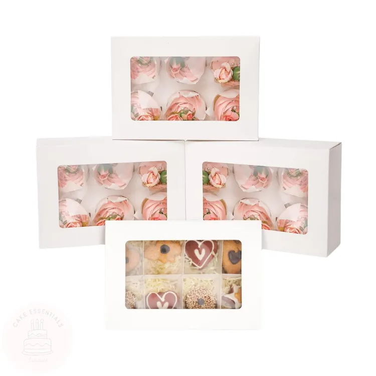 6-count white cupcake box with clear window cupcake container with see-through lid for display auto pop-up cupcake packaging box cupcakes in a sturdy white dessert box