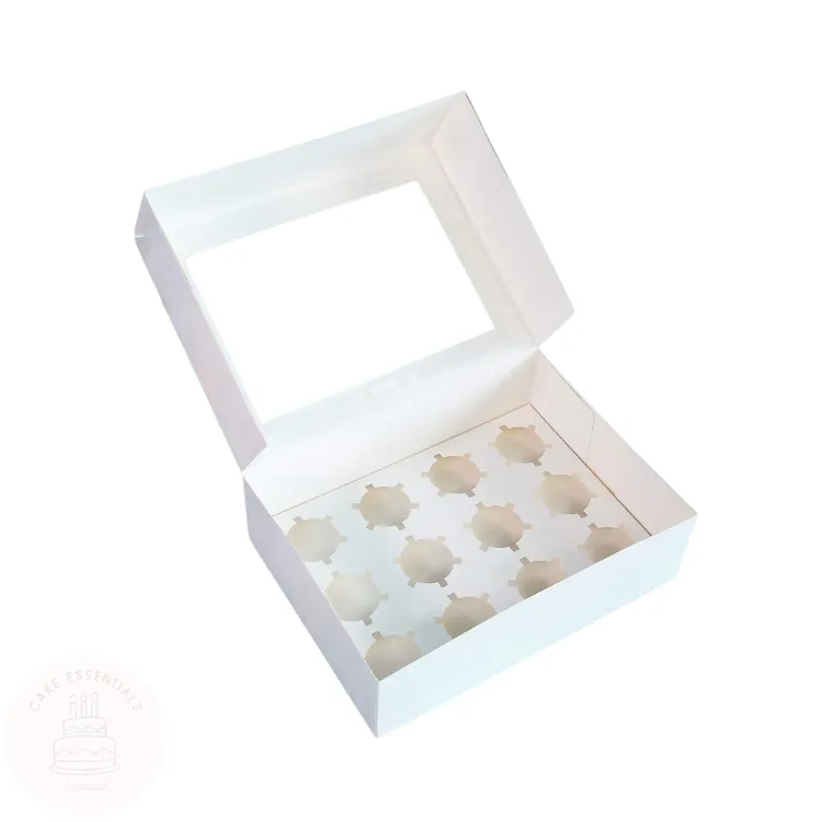 white mini cupcake box with wide window and insert 12-count cupcake favor box with clear lid mini dessert packaging box with easy-open front secure mini cupcake holder box for parties