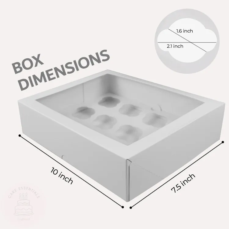 white mini cupcake box with wide window and insert 12-count cupcake favor box with clear lid mini dessert packaging box with easy-open front secure mini cupcake holder box for parties