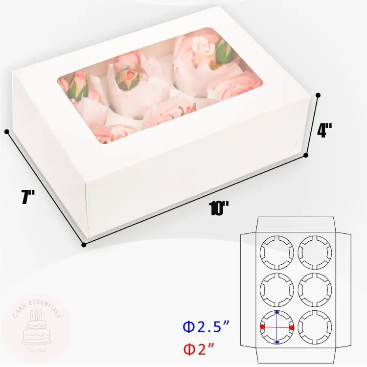 6-count white cupcake box with clear window cupcake container with see-through lid for display auto pop-up cupcake packaging box cupcakes in a sturdy white dessert box