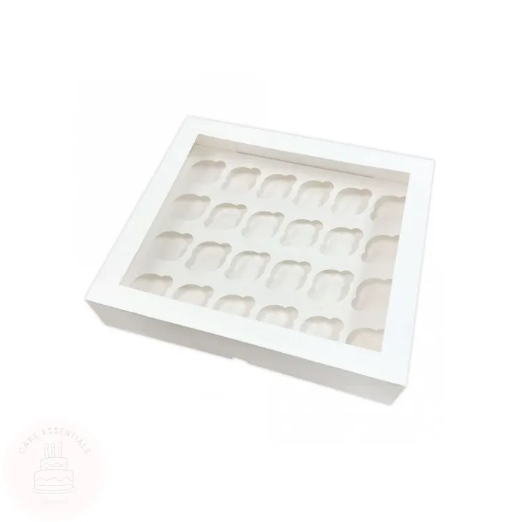 white cupcake box for 24 mini cupcakes with window mini muffin carrier with clear lid and insert cupcake gift packaging box 14x10x4 inch bakery box with transparent top and cupcake holder insert