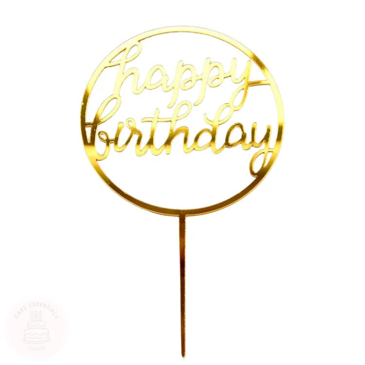 Gold Circle Acrylic Happy Birthday Cake Topper – Elegant Round Design ...