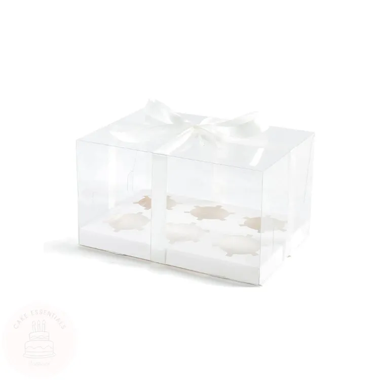 clear 6-count cupcake box with inserts plastic cupcake container with lid and gift ribbon slot transparent cupcake holder for dessert display PET cupcake box for birthday party favors
