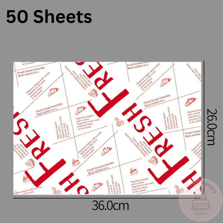 S4 printed greaseproof deli wax paper for cakes, sandwiches, and takeout – 50 sheets (14x10 inch)