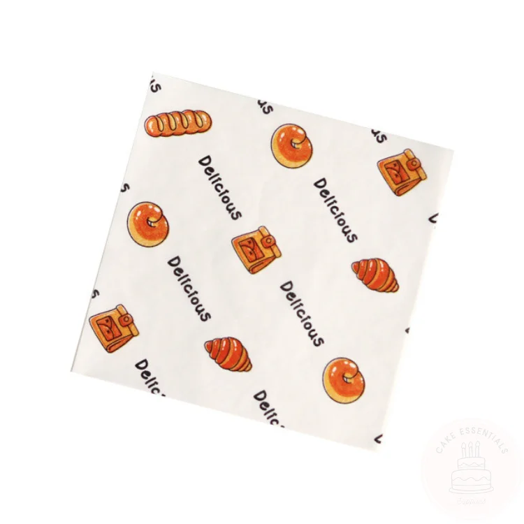 S1 printed 7x7 inch deli wax paper – food-safe greaseproof sheets for bento cakes, desserts, and sandwiches