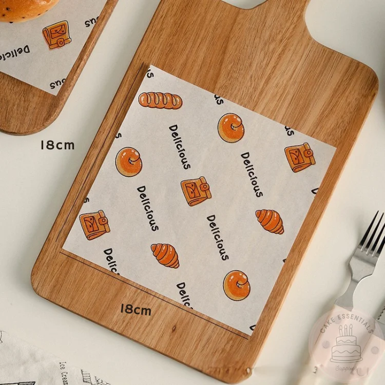 S1 printed 7x7 inch deli wax paper – food-safe greaseproof sheets for bento cakes, desserts, and sandwiches