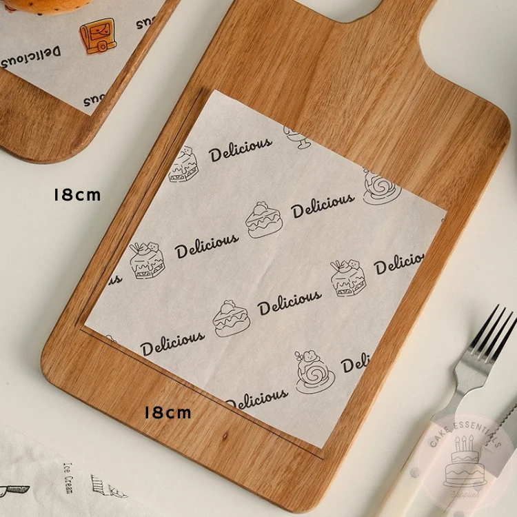 100 sheets of S2 printed 7x7 inch deli wrapping paper – greaseproof wax sheets for bento cakes, mini desserts, and sandwiches