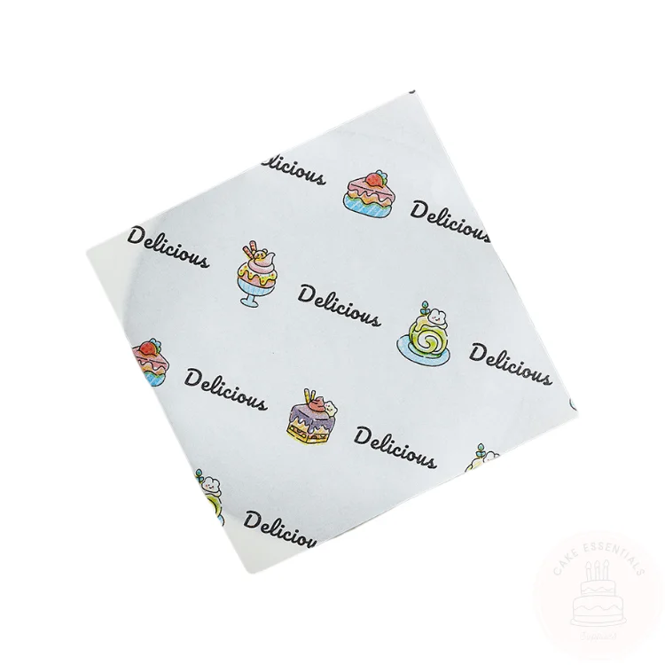 S4 printed 7x7 inch wax deli wrapping paper – greaseproof and food-safe, perfect for desserts, bento cakes, and snacks