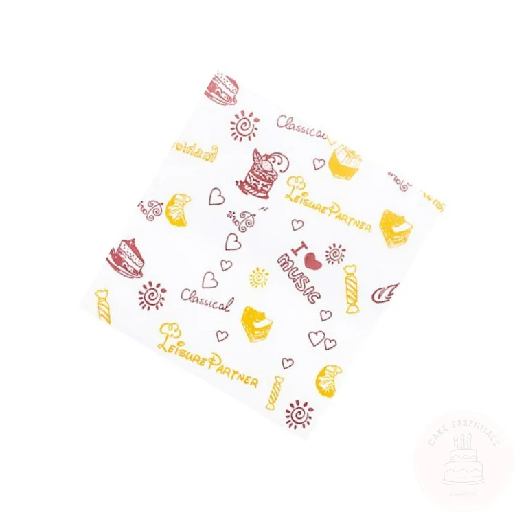 S5 printed 7x7 inch wax deli wrapping paper – food-safe, greaseproof sheets for bento cakes, desserts, and snacks