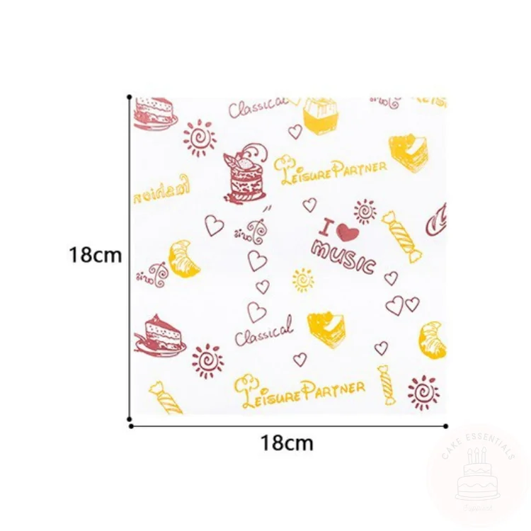 S5 printed 7x7 inch wax deli wrapping paper – food-safe, greaseproof sheets for bento cakes, desserts, and snacks