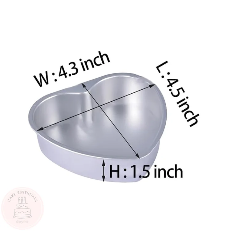 4-inch heart-shaped aluminum cake pan with removable bottom, perfect for baking mini cakes, cheesecakes, and desserts.