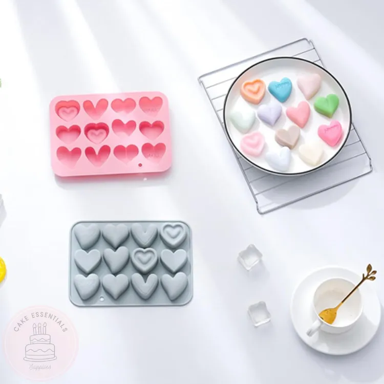 Silicone Heart Molds for Baking – 12 cavity Mould with 6 Heart Shapes for Chocolate, Candy, and Gummies