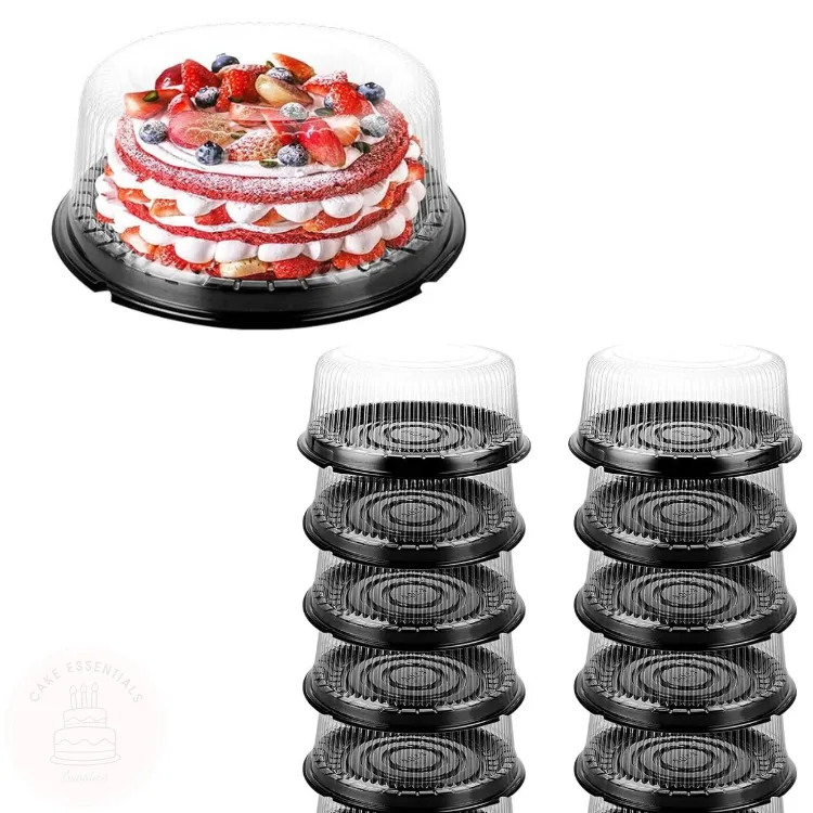 8-inch round plastic cake container with clear dome lid for cakes and desserts