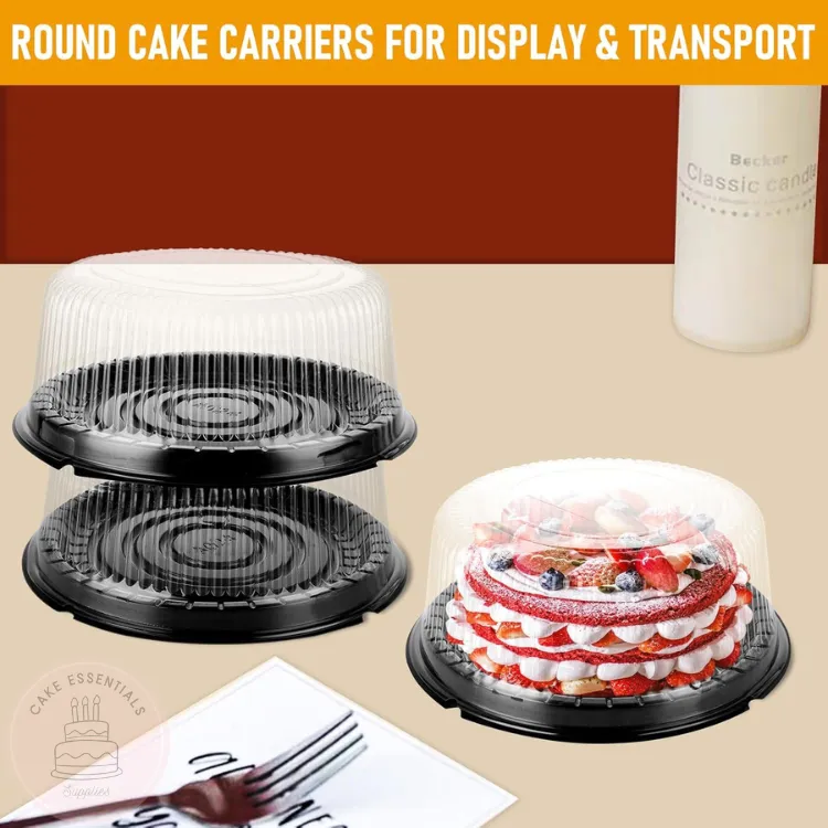 8-inch round plastic cake container with clear dome lid for cakes and desserts