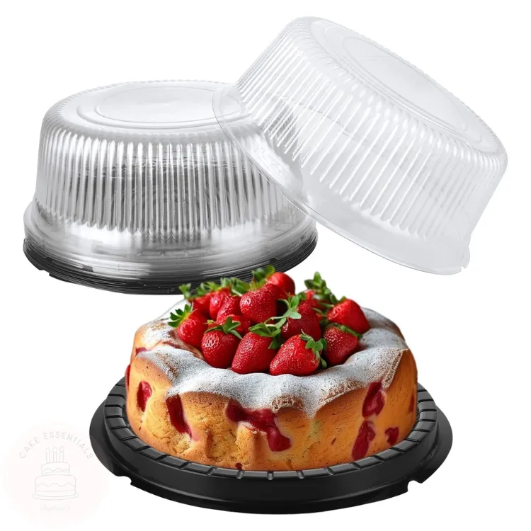 8-inch round plastic cake container with clear dome lid for cakes and desserts