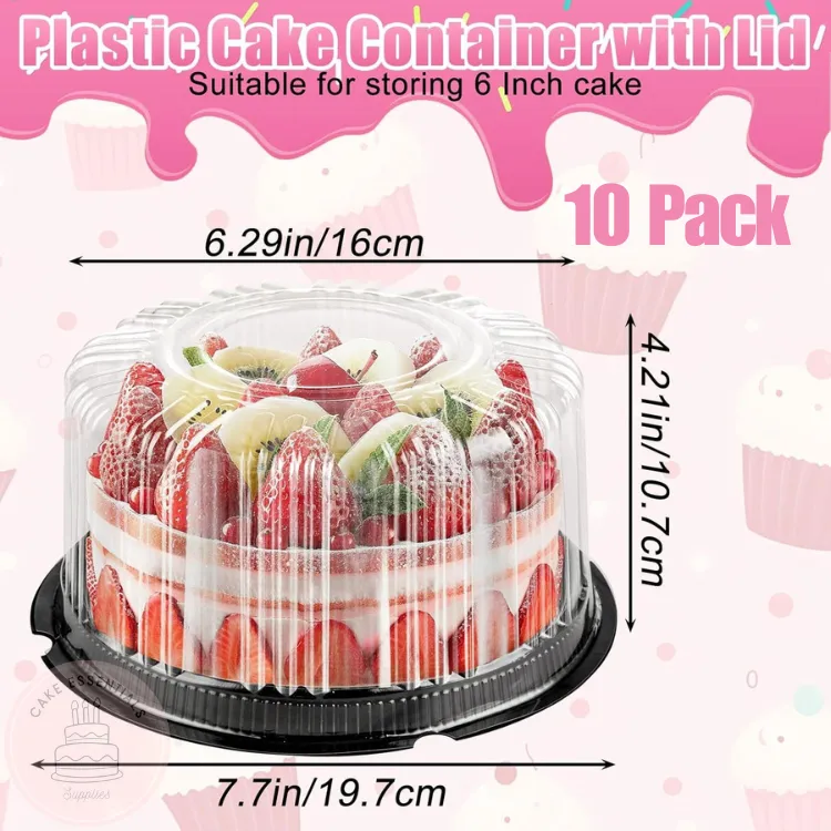 6 inch clear disposable cake container with dome lid, round plastic cake carrier for storing and transporting cakes