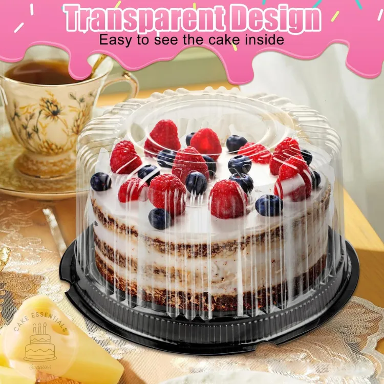 6 inch clear disposable cake container with dome lid, round plastic cake carrier for storing and transporting cakes